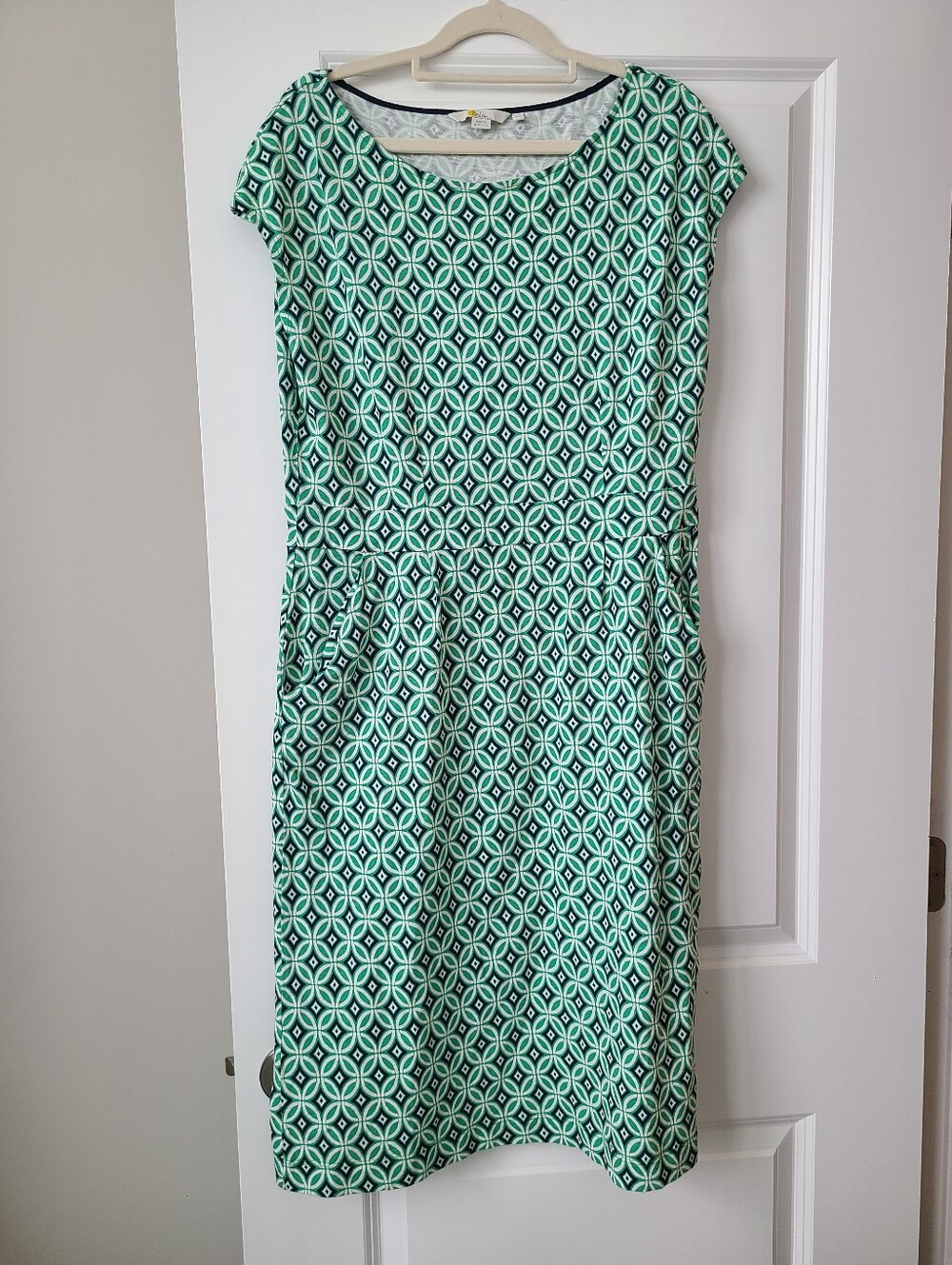 Boden Florrie Green Geo Print Cotton Long Length Midi Shift Dress